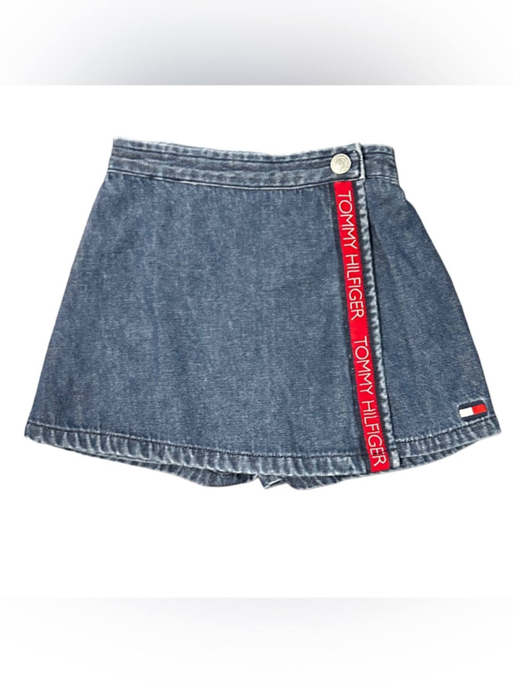 VTG Tommy Hilfiger Toddler Girl Denim Skort 2T // Iconic Red Logo Tape